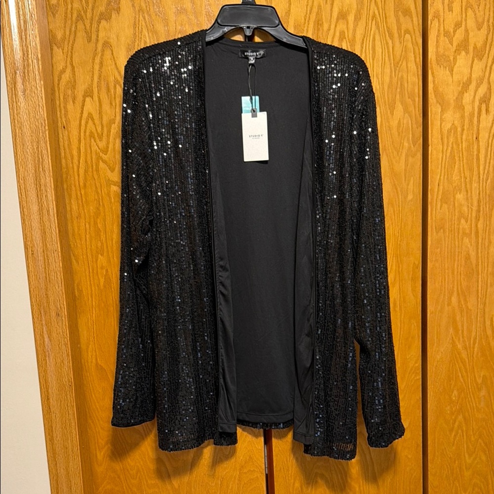 Maurice’s Black Sequin Open-Front Women's Sweater Cardigan 1X NWT